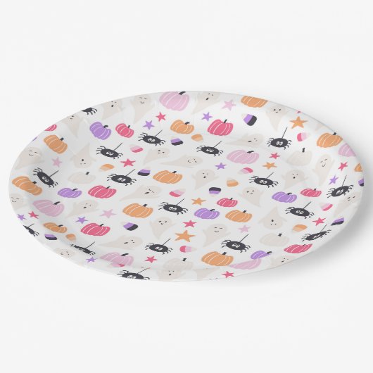 Assiettes En Carton Cute Moderne violet citrouille et araignée Hallowe (Angle)