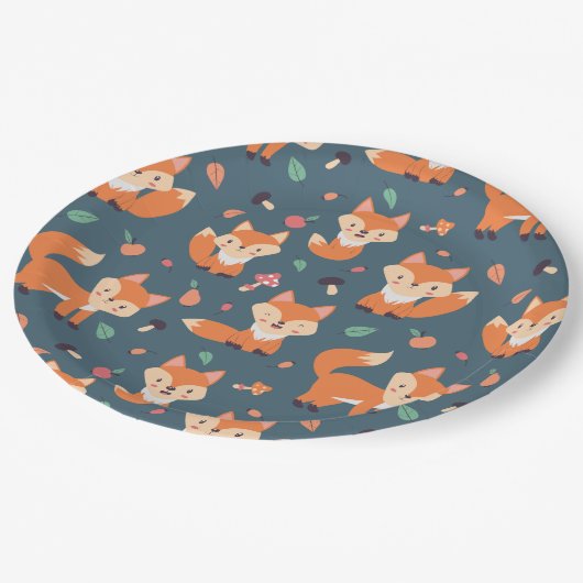 Assiettes En Carton Cute Motif Orange Fox (Angle)