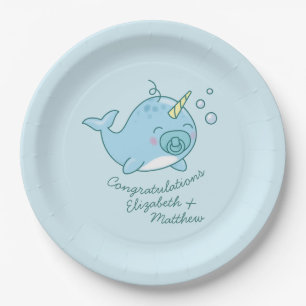 Assiettes En Carton Cute Narwhal Baby shower Kawaii Blue Boy