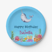 Assiettes En Carton Cute Narwhal Fish Unicorn Baleine mer Anniversaire (Devant)