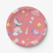 Assiettes En Carton Cute Narwhal Fish Unicorn Rainbow Sea Anniversaire (Devant)