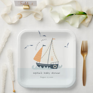 Assiettes En Carton Cute Nautical Blue Sailboat Baby shower Pastel