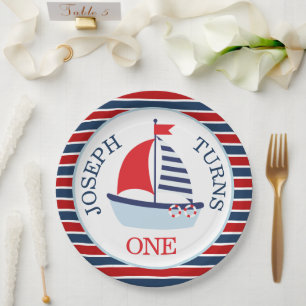 Assiettes En Carton Cute Nautical Sailboat Thème