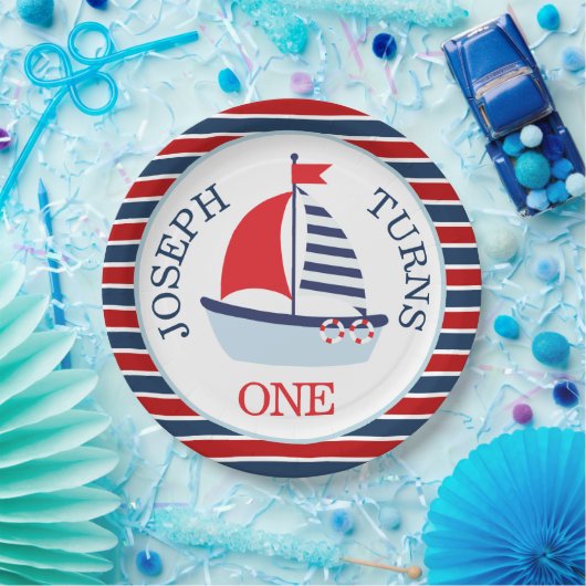 Assiettes En Carton Cute Nautical Sailboat Thème (Fête)
