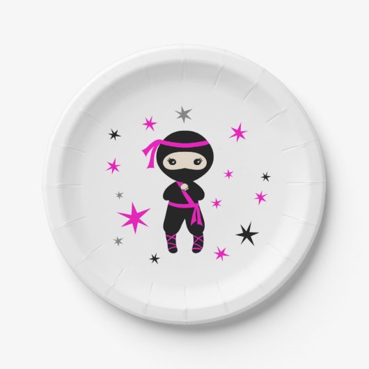 Assiettes En Carton Cute Ninja Guerrière Filles Enfants Fête d'anniver (Devant)