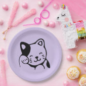 Assiettes En Carton Cute noir et blanc Kitty Chat Waving Bonjour (Fête)