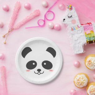 Assiettes En Carton Cute Noir et Blanc Simple Kawaii Panda Ours