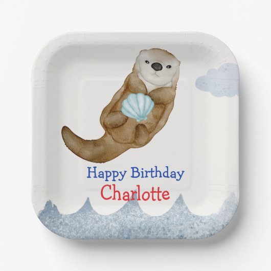 Assiettes En Carton Cute Ocean Otter Scallops fête d'anniversaire (Recto)