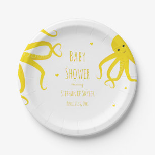 Assiettes En Carton Cute octopus Coeur Jaune Plaque de papier Baby sho