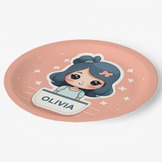 Assiettes En Carton Cute Olivia plaque papier (Angle)