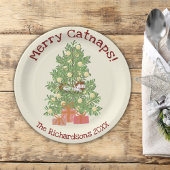 Assiettes En Carton Cute Orange Chat sur Chistmas Tree Joyeux Cataps!