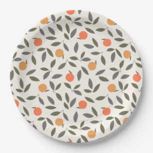 Assiettes En Carton Cute Orange et Motif Feuille