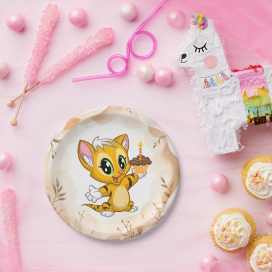 Assiettes En Carton Cute Orange Kitty Chat Plaques de papier d'anniver (Fête)