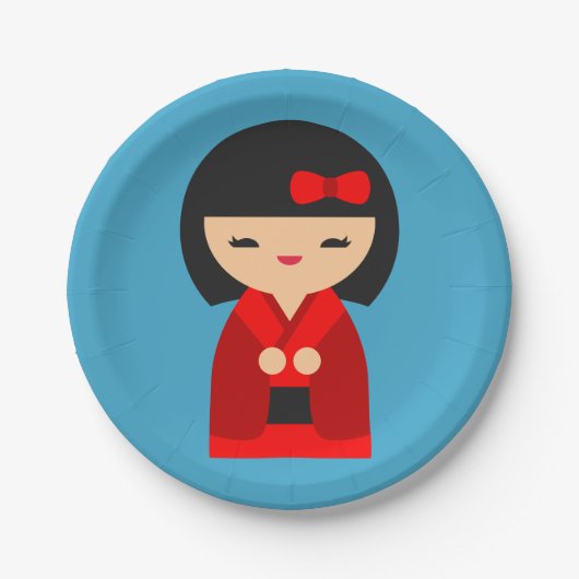 Assiettes En Carton Cute orange Kokeshi poupées japonaises (Devant)