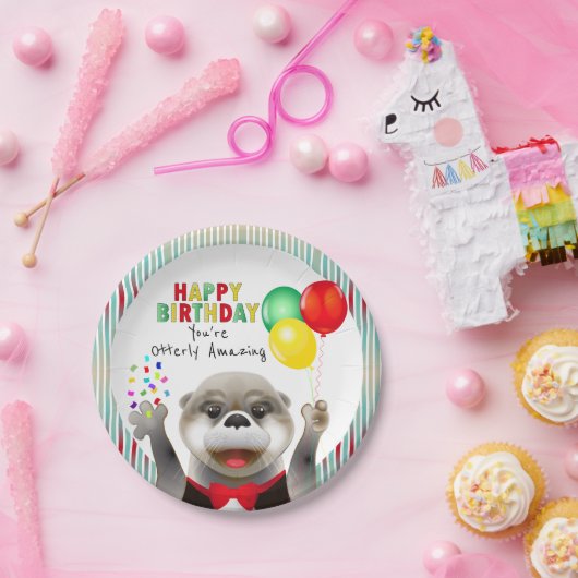 Assiettes En Carton Cute Otter à Tuxedo | Joyeux anniversaire (Fête)
