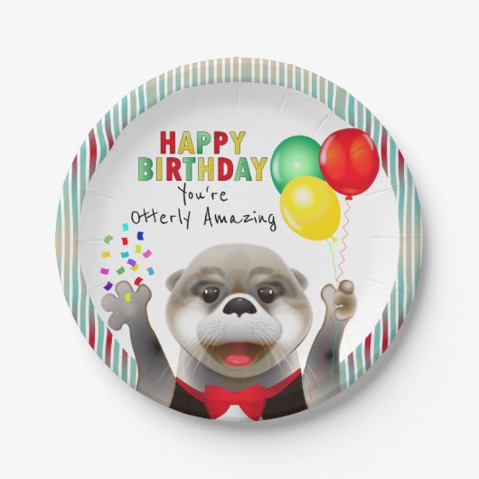 Assiettes En Carton Cute Otter à Tuxedo | Joyeux anniversaire (Devant)