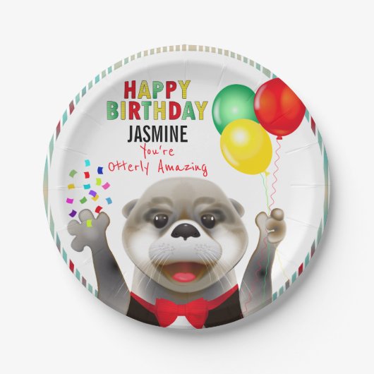 Assiettes En Carton Cute Otter à Tuxedo | Joyeux anniversaire (Devant)