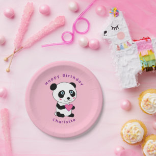 Assiettes En Carton Cute Panda Coeur rose Anniversaire Nom personnalis