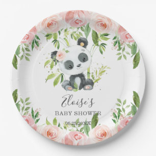Assiettes En Carton Cute Panda Rose Floral Bamboo Baby shower Annivers