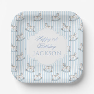 Assiettes En Carton Cute pastel bleu rocking cheval bébé garçon douche