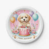 Assiettes En Carton Cute Pastel Chiot Labrador - Anniversaire (Devant)