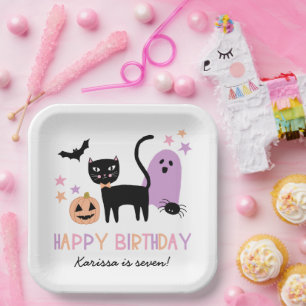 Assiettes En Carton Cute Pastel Halloween Joyeux Anniversaire Nom