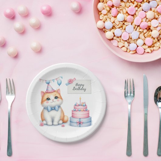 Assiettes En Carton Cute Pastel Kitten Gâteau d'anniversaire - Anniver