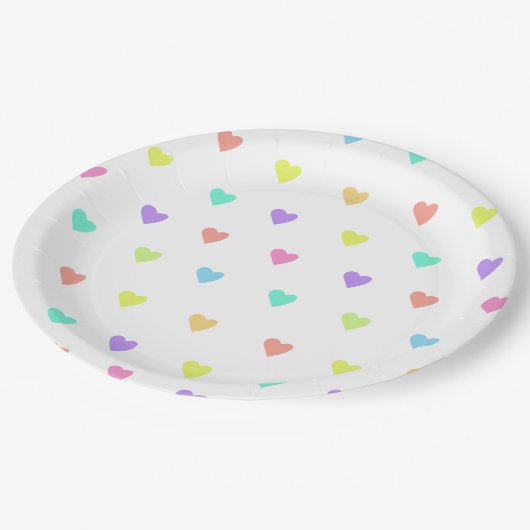 Assiettes En Carton Cute Pastel Rainbow Hearts Motif (Angle)
