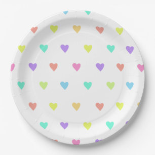 Assiettes En Carton Cute Pastel Rainbow Hearts Motif