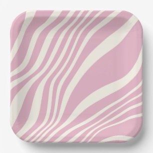 Assiettes En Carton Cute Pastel Rose Blanc Zebra Print Stripes Motif