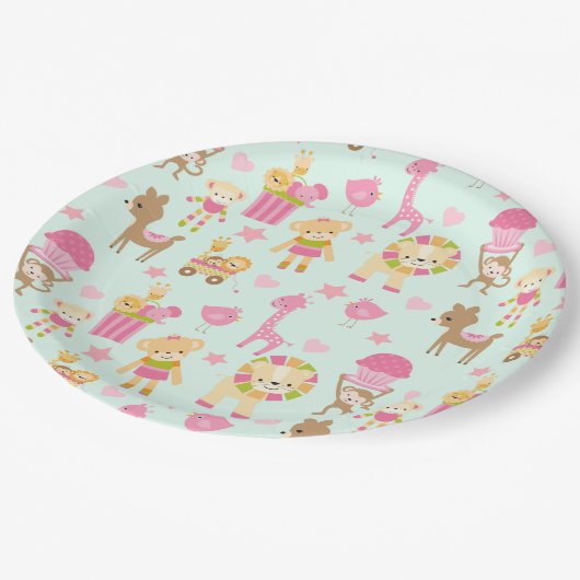 Assiettes En Carton Cute Pattern avec Whimsical Animals & Toys (Angle)
