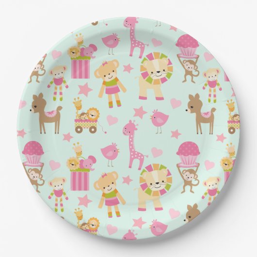 Assiettes En Carton Cute Pattern avec Whimsical Animals & Toys (Devant)