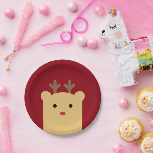 Assiettes En Carton Cute Peekaboo Reindeer Plaque en papier (Fête)