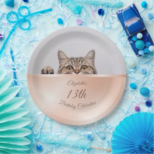 Assiettes En Carton Cute Peeking Chat Rose Or | Anniversaire personnal (Fête)