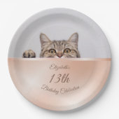 Assiettes En Carton Cute Peeking Chat Rose Or | Anniversaire personnal (Devant)