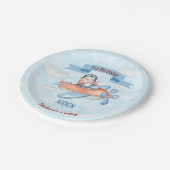 Assiettes En Carton Cute Penguin Avion Bleu 1er anniversaire (Angle)