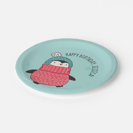 Assiettes En Carton Cute Penguin dans un pull personnalisé (Angle)
