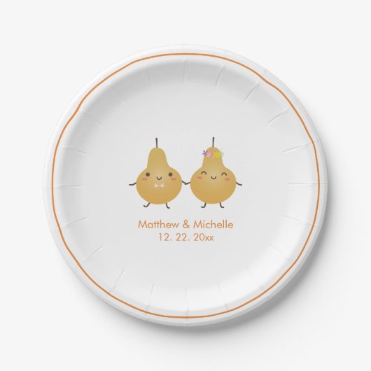 Assiettes En Carton Cute Perfect Pear Parfait Paire Mariage Whimsical (Devant)