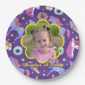 Assiettes En Carton Cute Photo Personnalisée Unicornes, beignets et cr (Devant)