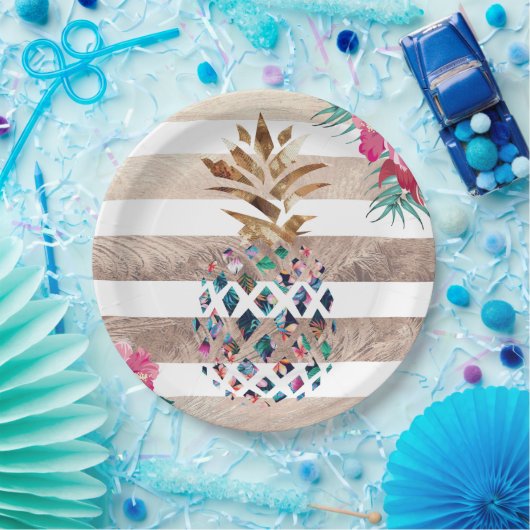 Assiettes En Carton Cute Pineapple or rayé design (Fête)