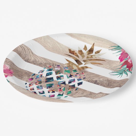Assiettes En Carton Cute Pineapple or rayé design (Angle)