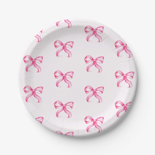 Assiettes En Carton Cute Pink Bow Coquette Pattern Baby Shower (Devant)