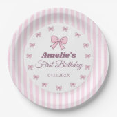 Assiettes En Carton Cute Pink Bow First Birthday  (Devant)