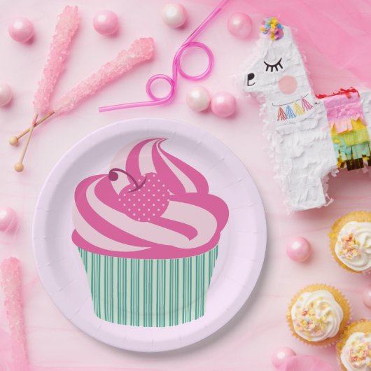 Assiettes En Carton Cute Pink Cupcake Pastel Pink (Fête)