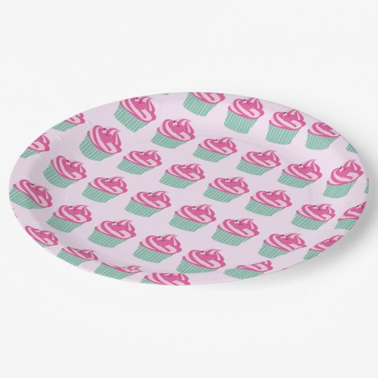 Assiettes En Carton Cute Pink Cupcakes Pattern Pastel Pink (Angle)