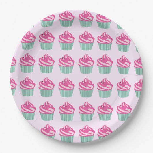 Assiettes En Carton Cute Pink Cupcakes Pattern Pastel Pink (Devant)