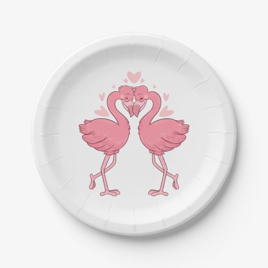 Assiettes En Carton Cute Pink Flamingo Tropical Hawaiian Beach Wedding (Devant)