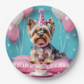 Assiettes En Carton Cute Pink Yorkie Birthday (Devant)