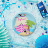 Assiettes En Carton Cute Pirate Blonde Girl & A Big Ship Custom Name (Fête)