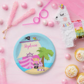 Assiettes En Carton Cute Pirate Blonde Girl & A Big Ship Custom Name (Fête)